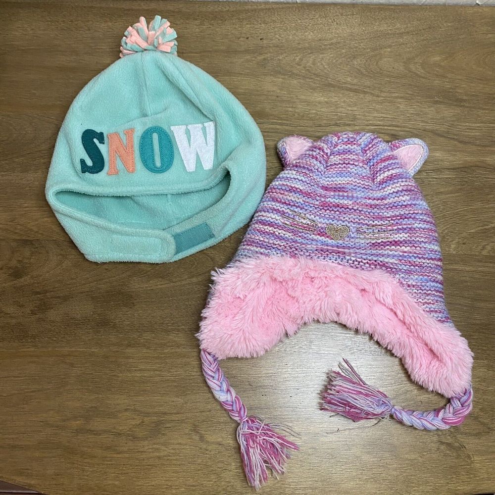 Lot of 2 Youth Infant Fleece Beanie Ski Winter Hat Columbia SNOW Capelli 2-4T